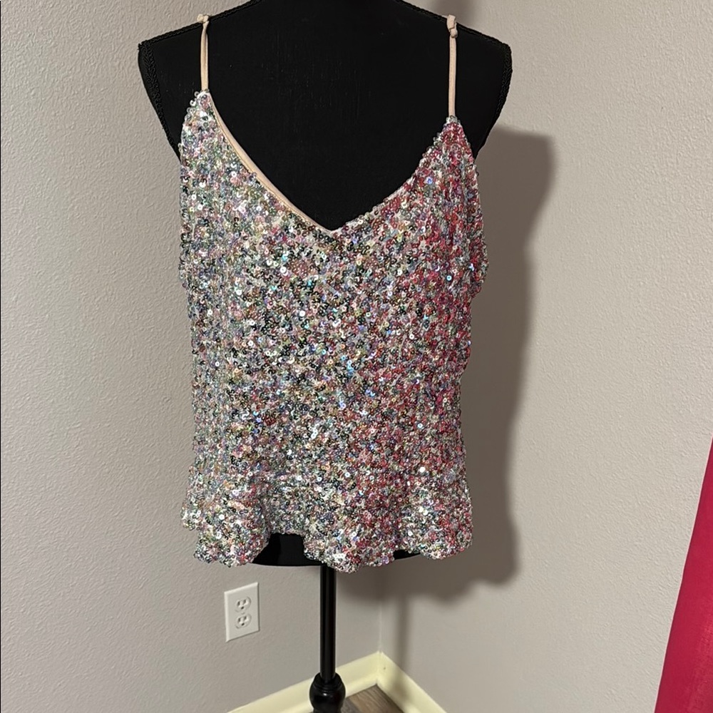 GENERATION Y Silver and White Sequin Camisole Top